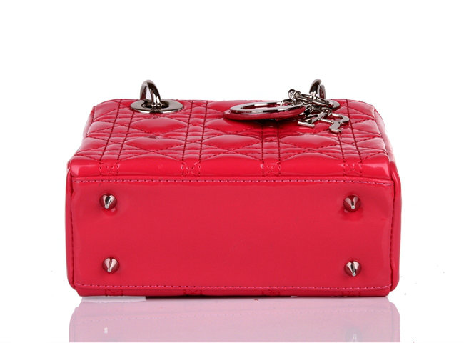 mini lady dior patent leather bag 6321 rosered with silver hardware